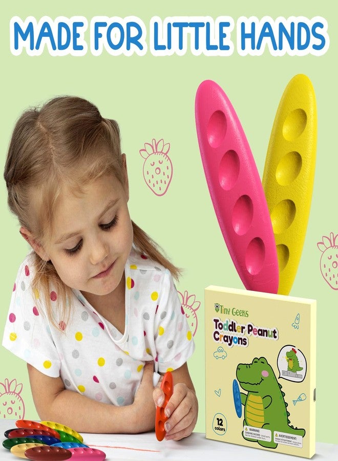 TinyGeeks 12 Peanut Crayons - Non Toxic Crayons for Toddlers - Washable for Kids Ages 4-8 - Easy To Hold - Toddlers 2-4 Years - Ergonomic Shape - Image 2